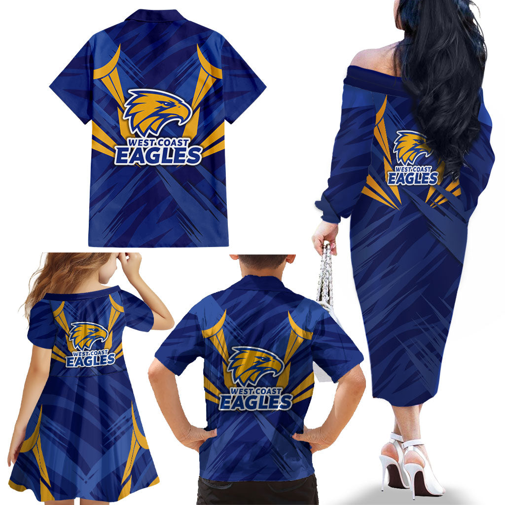 West Coast Eagles Australian Football Family Matching Off The Shoulder Long Sleeve Dress and Hawaiian Shirt Powerful Eagle Mascot - Bold Team Colors