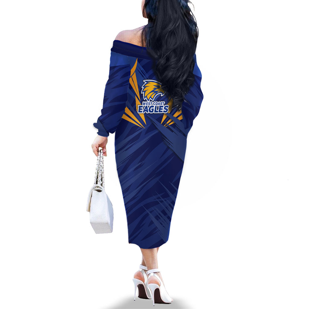 West Coast Eagles Australian Football Family Matching Off The Shoulder Long Sleeve Dress and Hawaiian Shirt Powerful Eagle Mascot - Bold Team Colors