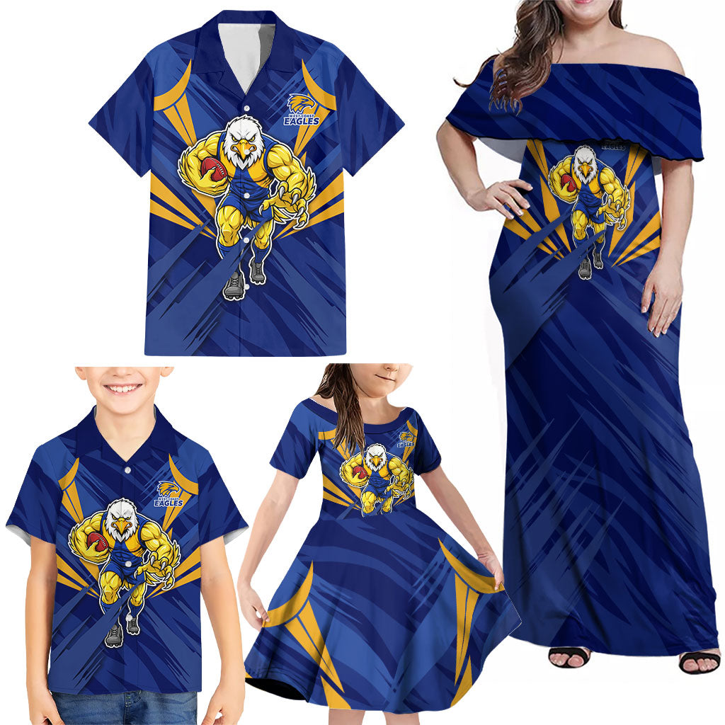 West Coast Eagles Australian Football Family Matching Off Shoulder Maxi Dress and Hawaiian Shirt Powerful Eagle Mascot - Bold Team Colors