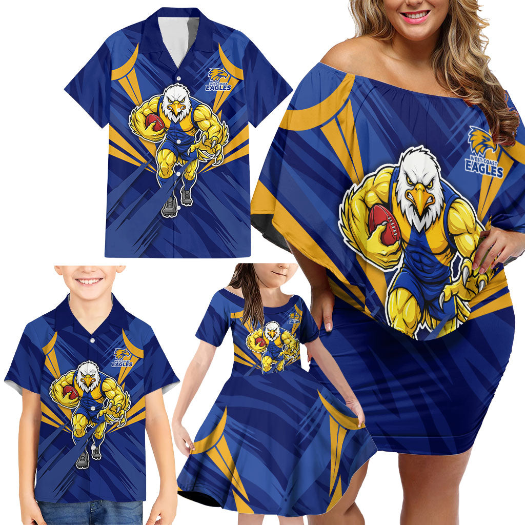 West Coast Eagles Australian Football Family Matching Off Shoulder Short Dress and Hawaiian Shirt Powerful Eagle Mascot - Bold Team Colors
