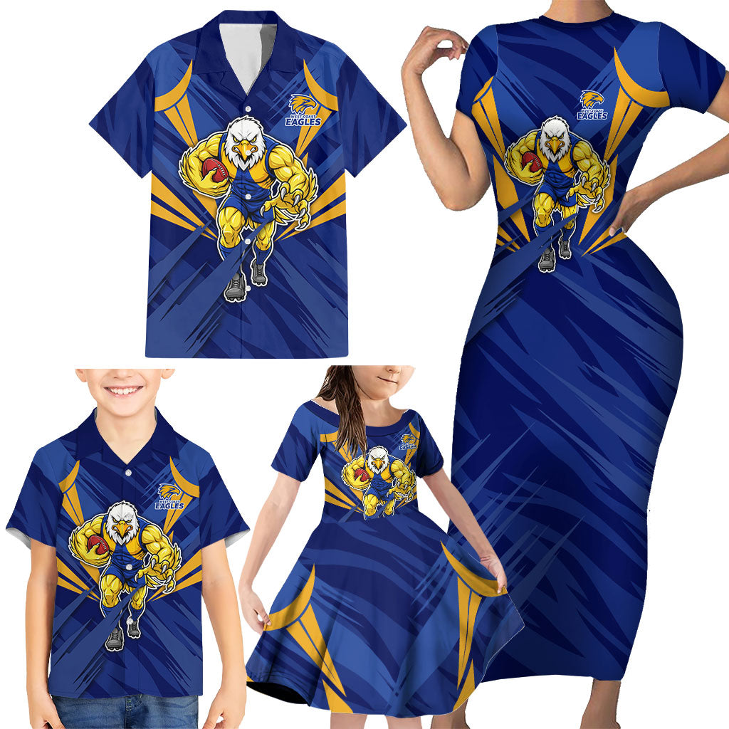 West Coast Eagles Australian Football Family Matching Short Sleeve Bodycon Dress and Hawaiian Shirt Powerful Eagle Mascot - Bold Team Colors