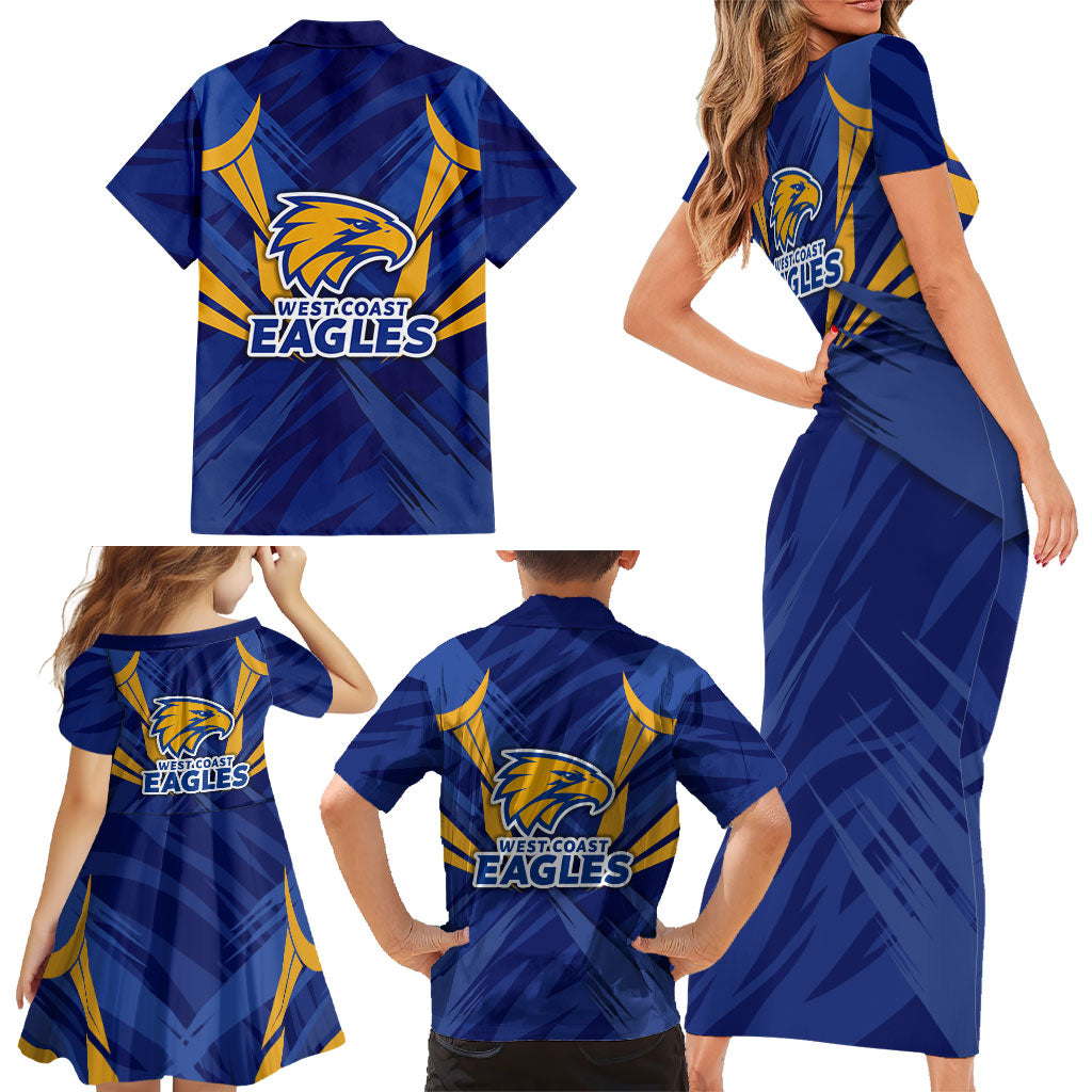 West Coast Eagles Australian Football Family Matching Short Sleeve Bodycon Dress and Hawaiian Shirt Powerful Eagle Mascot - Bold Team Colors