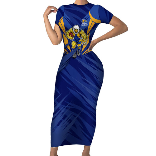 West Coast Eagles Australian Football Family Matching Short Sleeve Bodycon Dress and Hawaiian Shirt Powerful Eagle Mascot - Bold Team Colors
