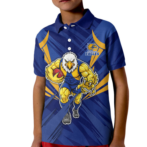 West Coast Eagles Australian Football Kid Polo Shirt Powerful Eagle Mascot - Bold Team Colors