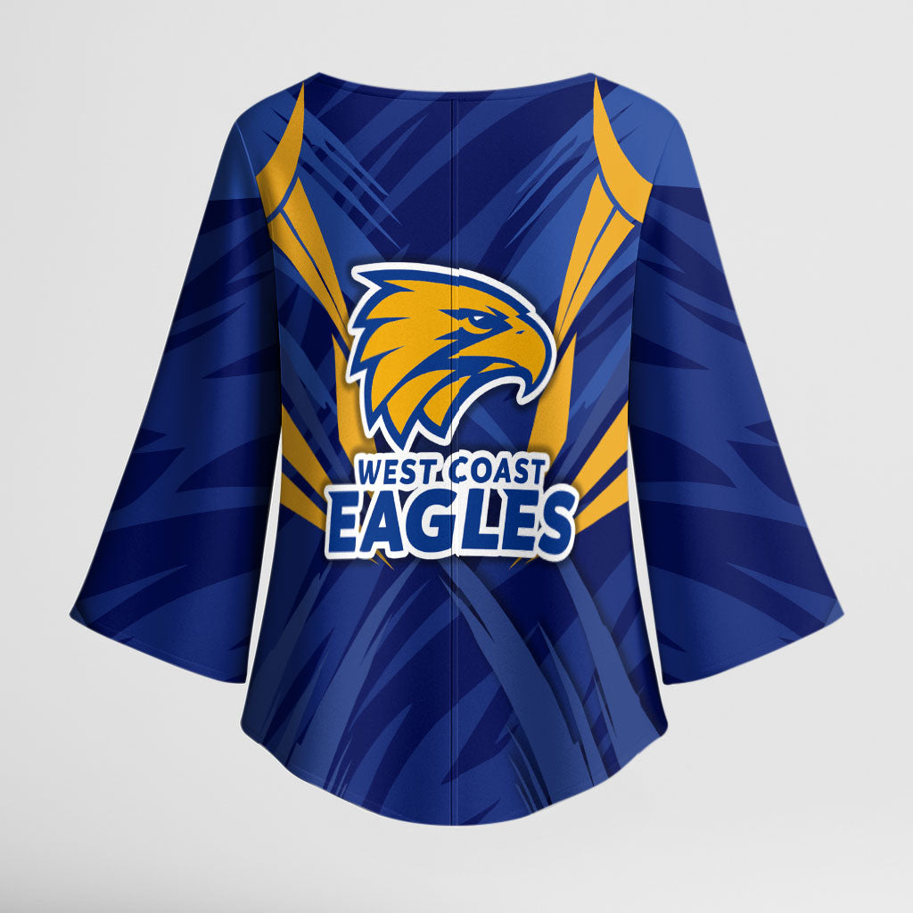 West Coast Eagles Australian Football Kimono Sleeve Blouse Powerful Eagle Mascot - Bold Team Colors