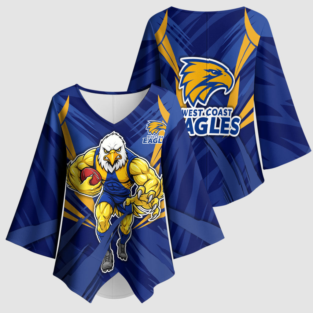 West Coast Eagles Australian Football Kimono Sleeve Blouse Powerful Eagle Mascot - Bold Team Colors