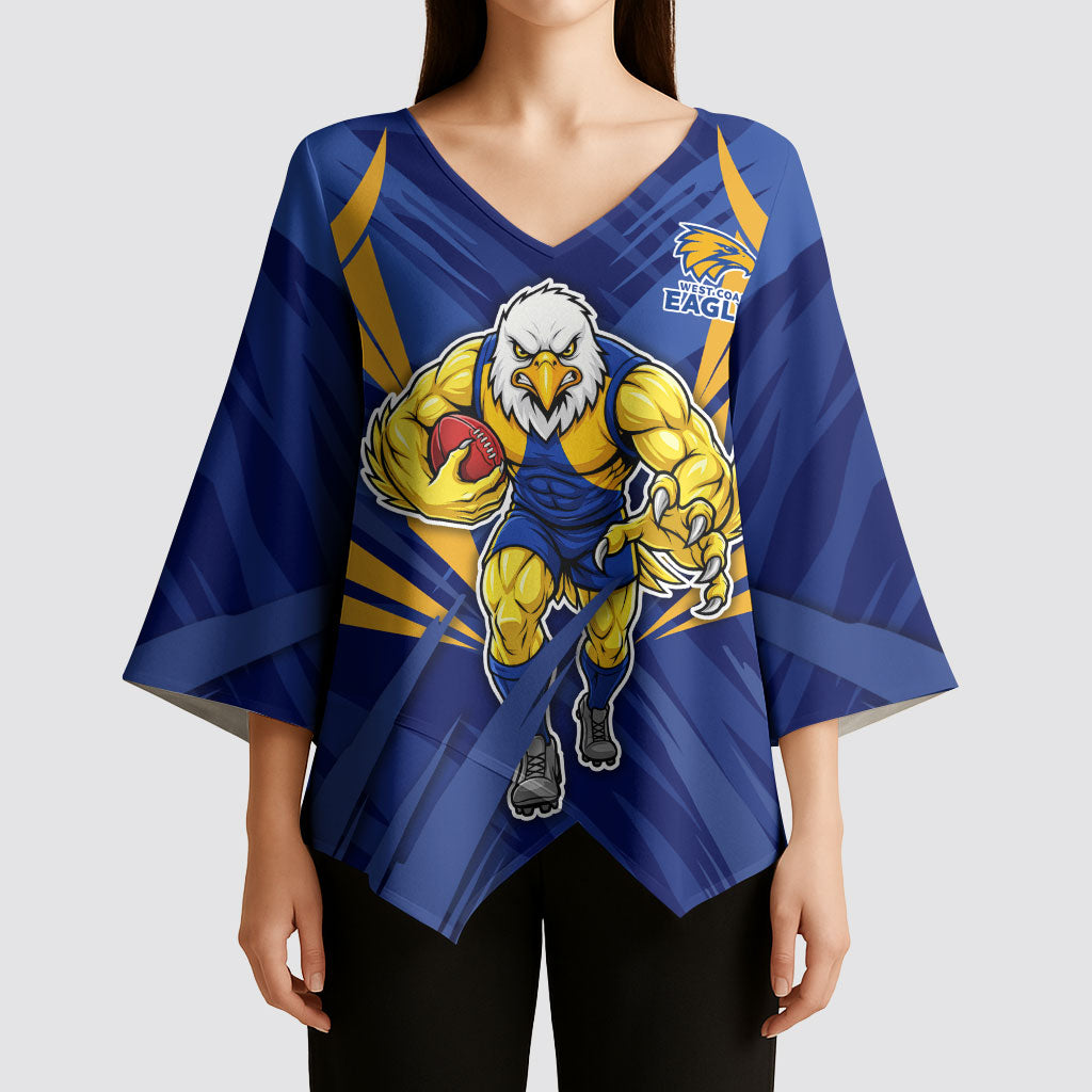 West Coast Eagles Australian Football Kimono Sleeve Blouse Powerful Eagle Mascot - Bold Team Colors