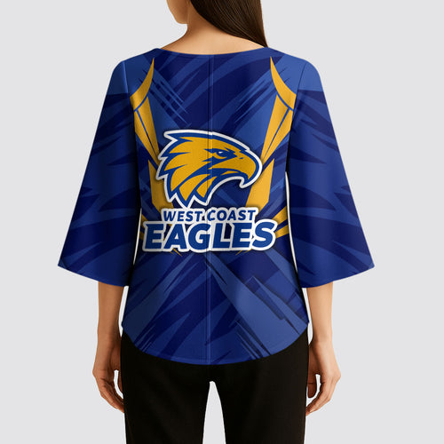 West Coast Eagles Australian Football Kimono Sleeve Blouse Powerful Eagle Mascot - Bold Team Colors