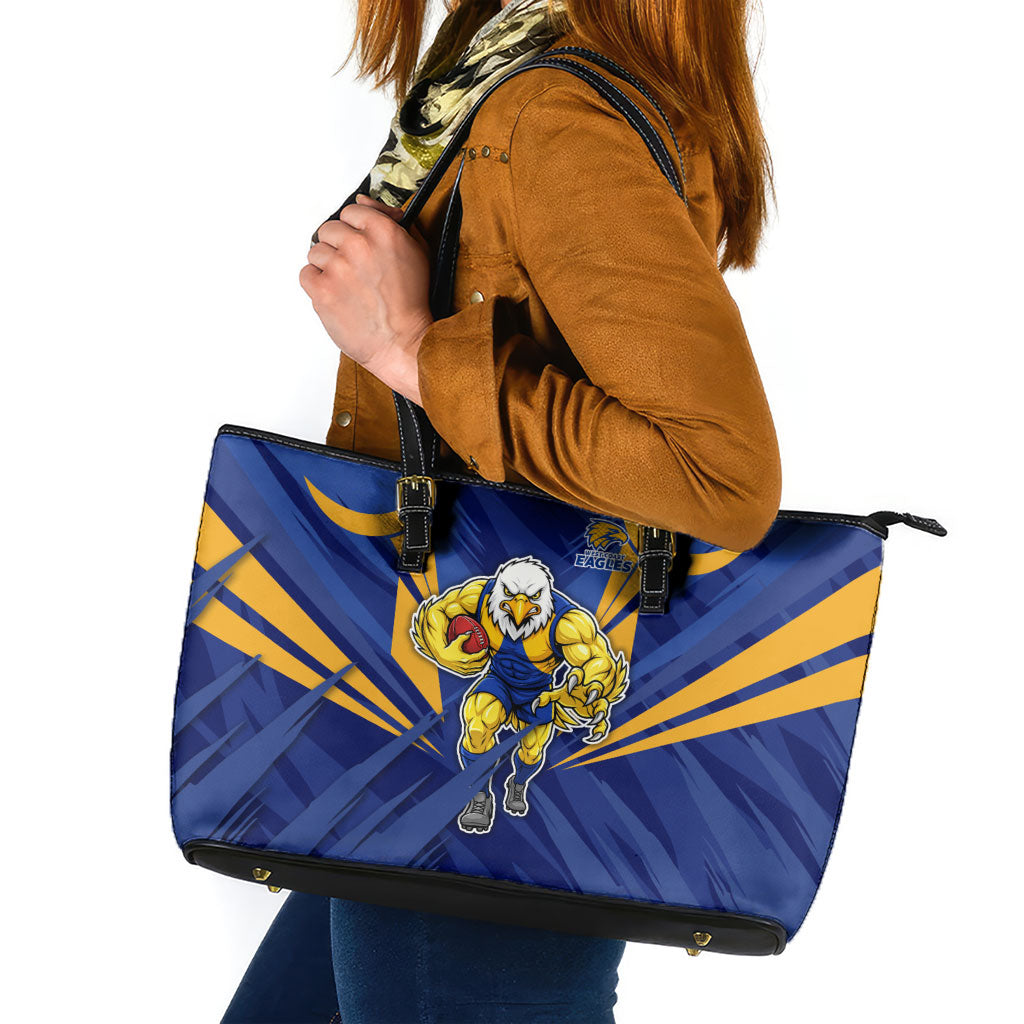 West Coast Eagles Australian Football Leather Tote Bag Powerful Eagle Mascot - Bold Team Colors