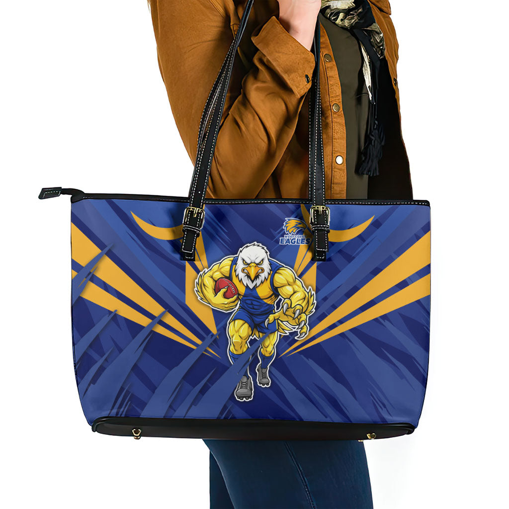 West Coast Eagles Australian Football Leather Tote Bag Powerful Eagle Mascot - Bold Team Colors