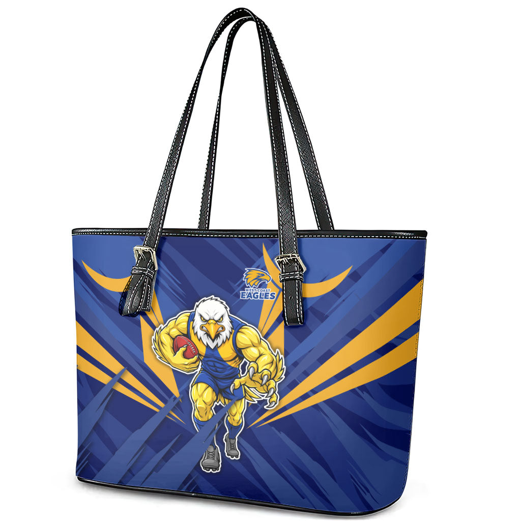 West Coast Eagles Australian Football Leather Tote Bag Powerful Eagle Mascot - Bold Team Colors