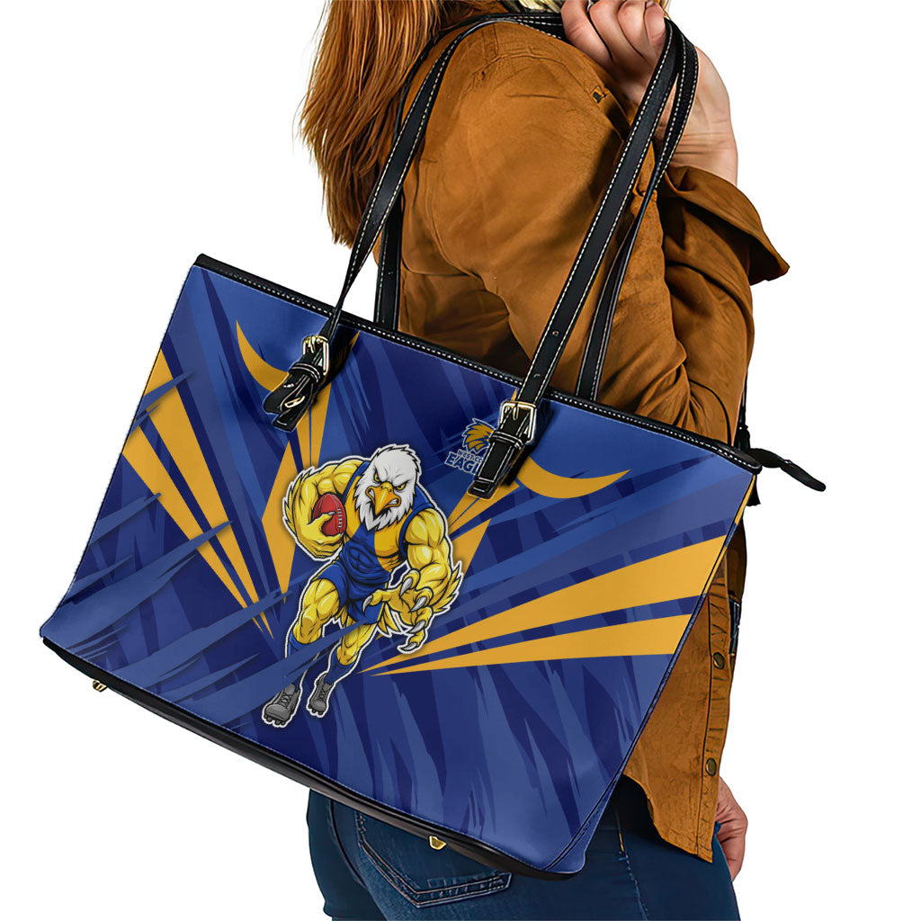West Coast Eagles Australian Football Leather Tote Bag Powerful Eagle Mascot - Bold Team Colors