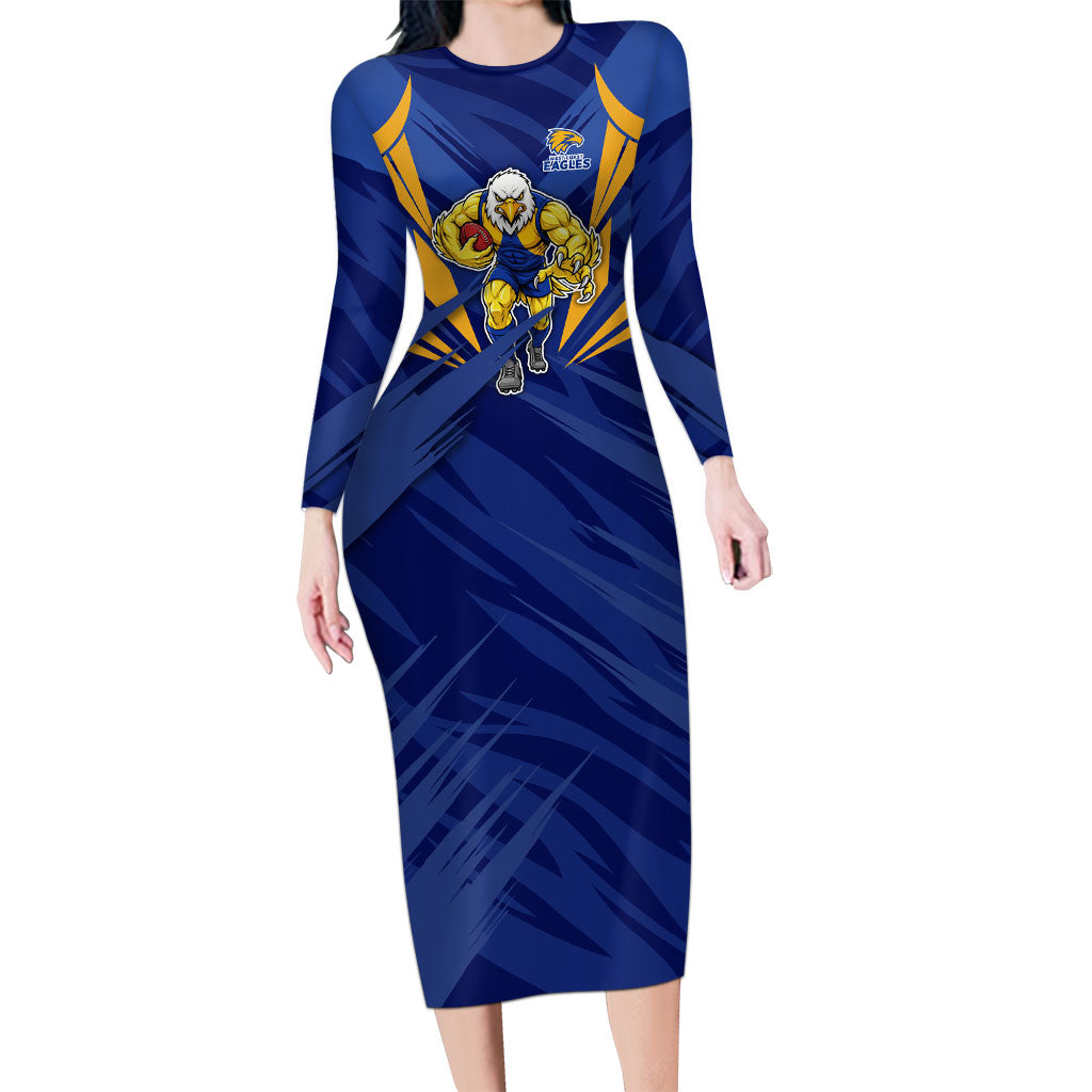 West Coast Eagles Australian Football Long Sleeve Bodycon Dress Powerful Eagle Mascot - Bold Team Colors