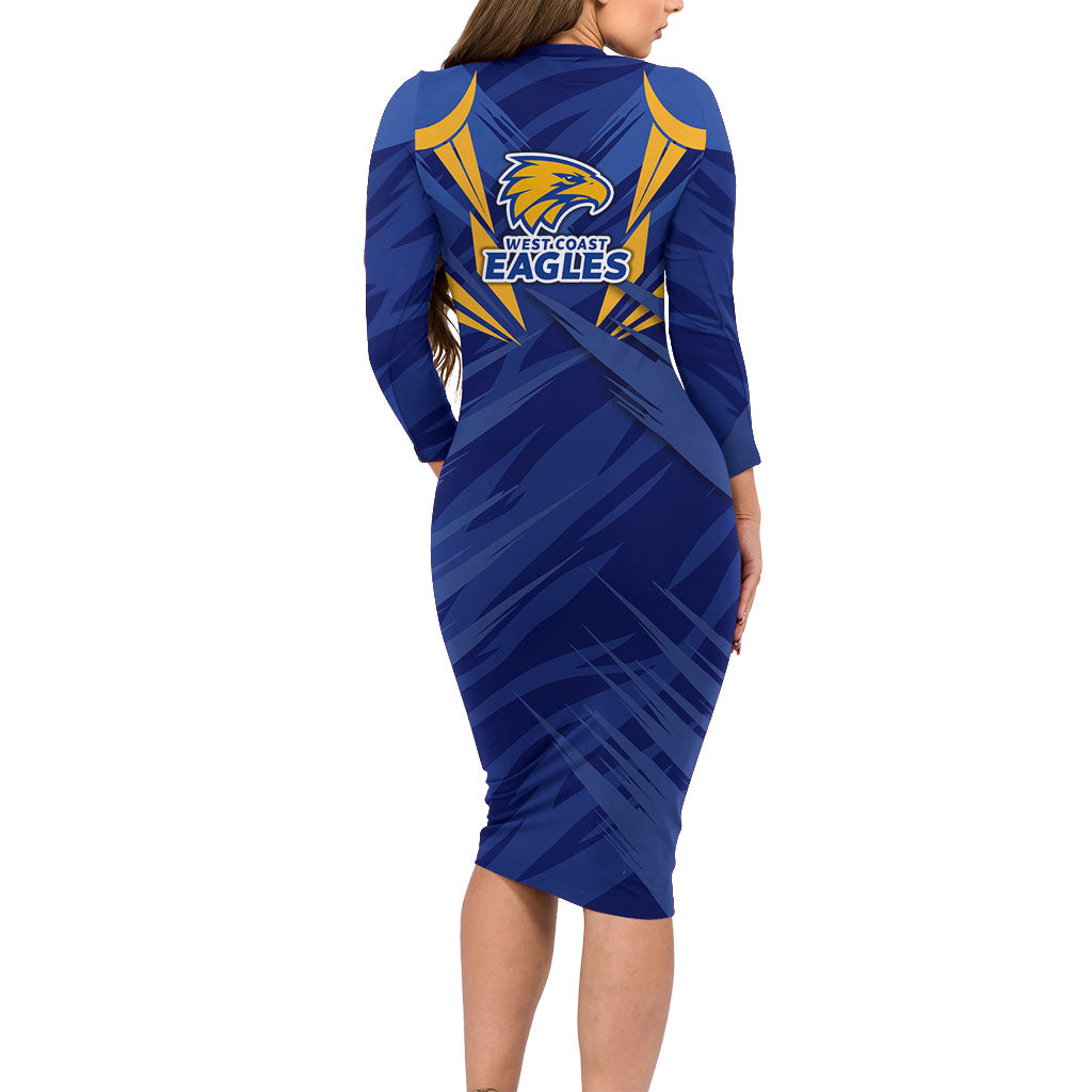 West Coast Eagles Australian Football Long Sleeve Bodycon Dress Powerful Eagle Mascot - Bold Team Colors