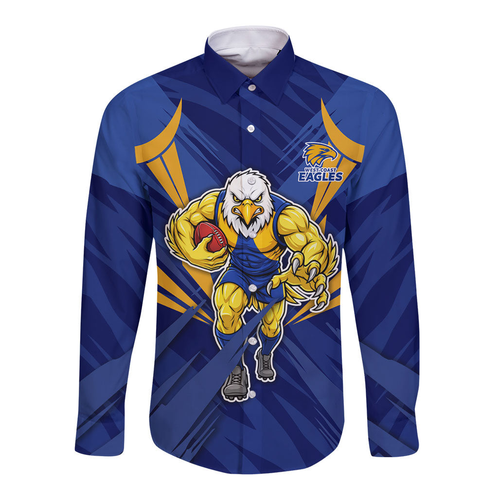 West Coast Eagles Australian Football Long Sleeve Button Shirt Powerful Eagle Mascot - Bold Team Colors