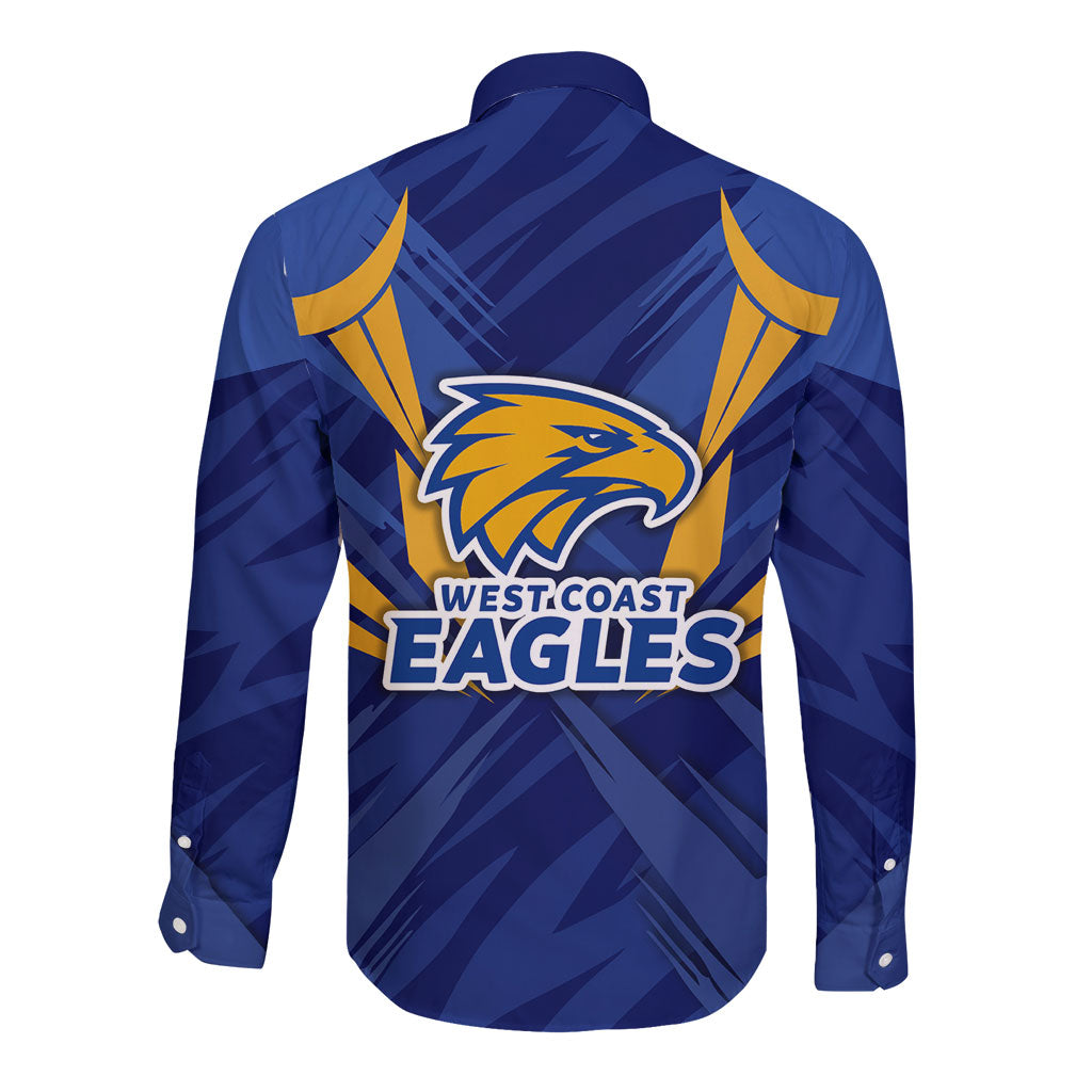 West Coast Eagles Australian Football Long Sleeve Button Shirt Powerful Eagle Mascot - Bold Team Colors