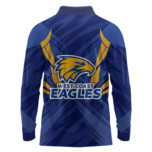 West Coast Eagles Australian Football Long Sleeve Polo Shirt Powerful Eagle Mascot - Bold Team Colors
