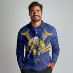 West Coast Eagles Australian Football Long Sleeve Polo Shirt Powerful Eagle Mascot - Bold Team Colors