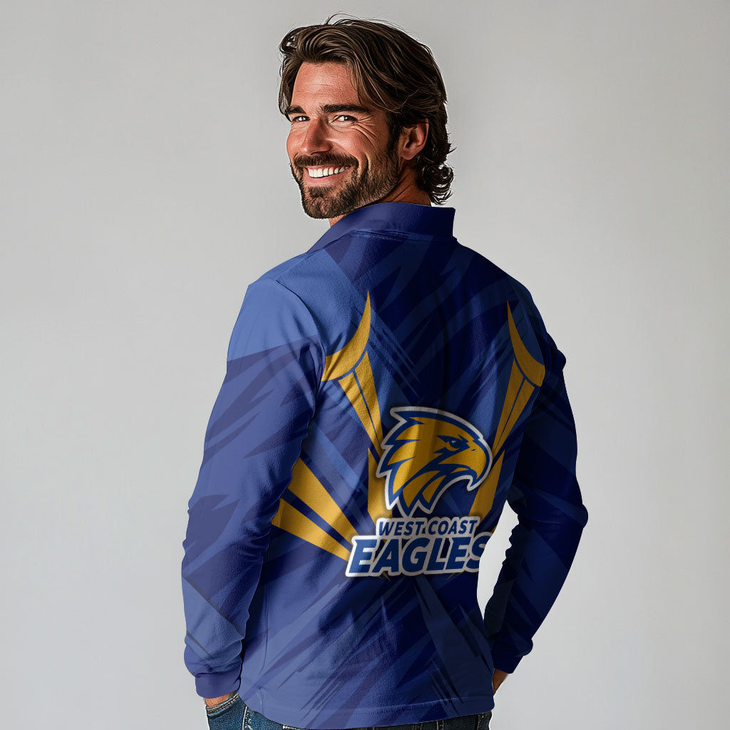 West Coast Eagles Australian Football Long Sleeve Polo Shirt Powerful Eagle Mascot - Bold Team Colors