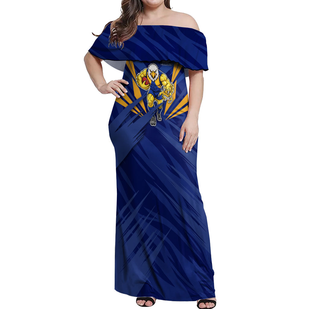West Coast Eagles Australian Football Off Shoulder Maxi Dress Powerful Eagle Mascot - Bold Team Colors