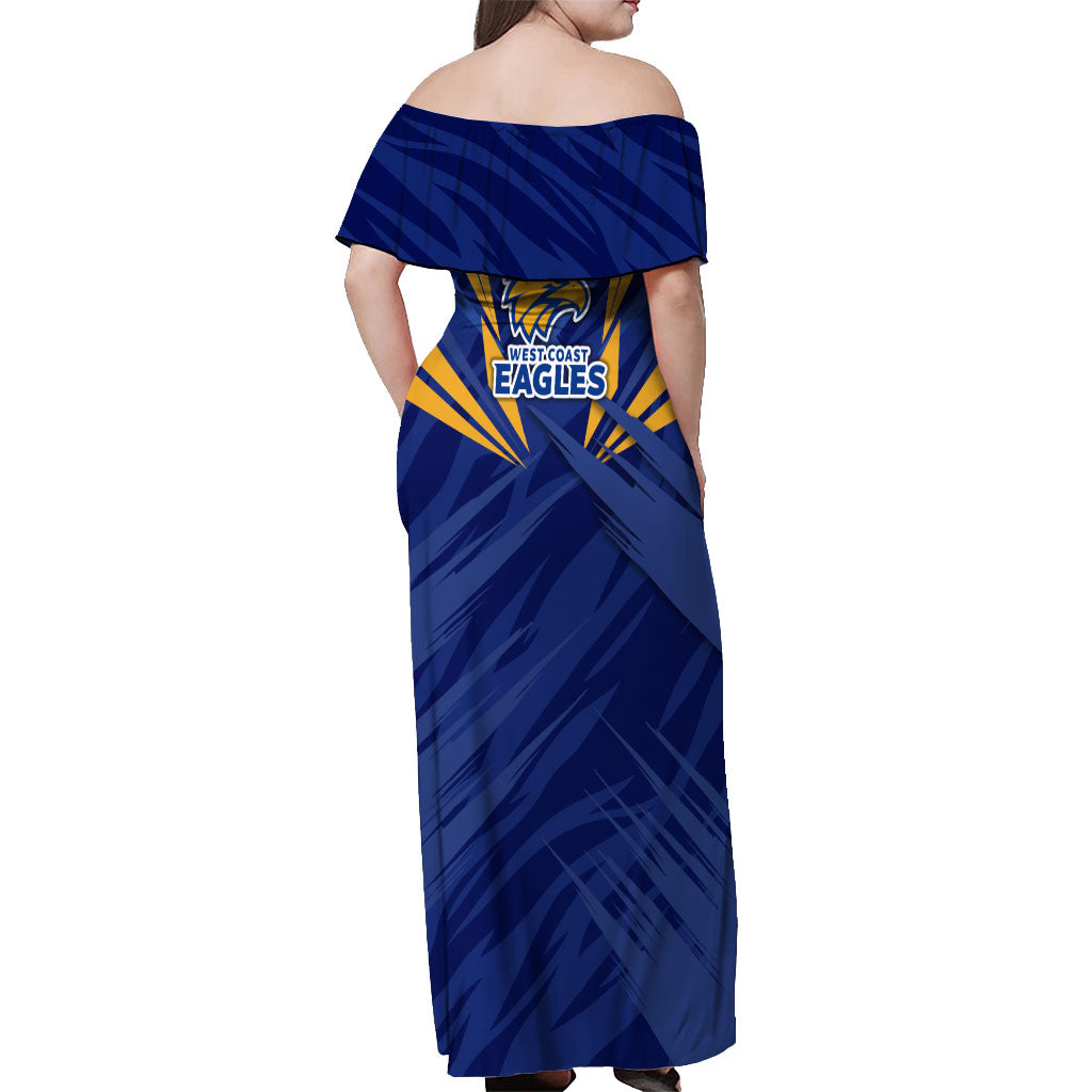 West Coast Eagles Australian Football Off Shoulder Maxi Dress Powerful Eagle Mascot - Bold Team Colors