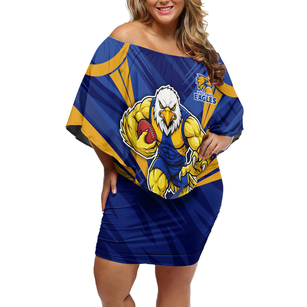 West Coast Eagles Australian Football Off Shoulder Short Dress Powerful Eagle Mascot - Bold Team Colors