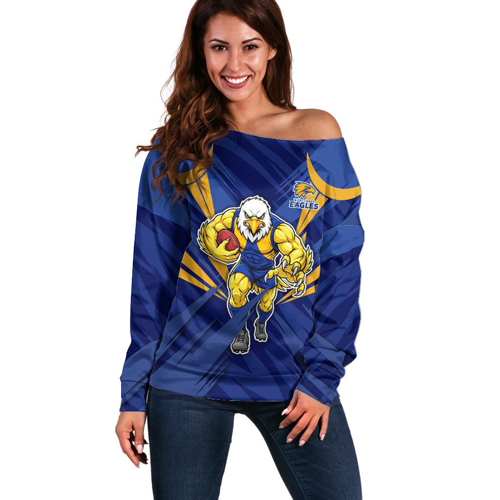 West Coast Eagles Australian Football Off Shoulder Sweater Powerful Eagle Mascot - Bold Team Colors