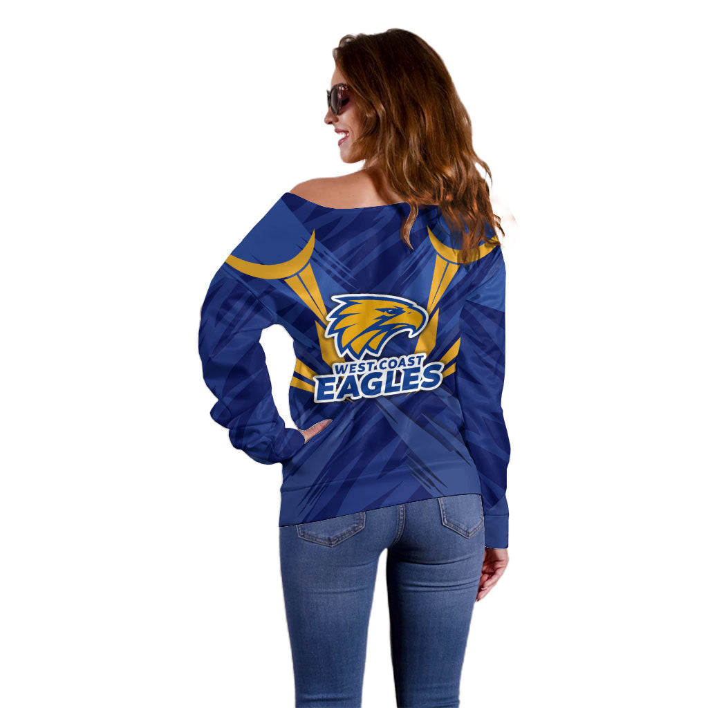 West Coast Eagles Australian Football Off Shoulder Sweater Powerful Eagle Mascot - Bold Team Colors