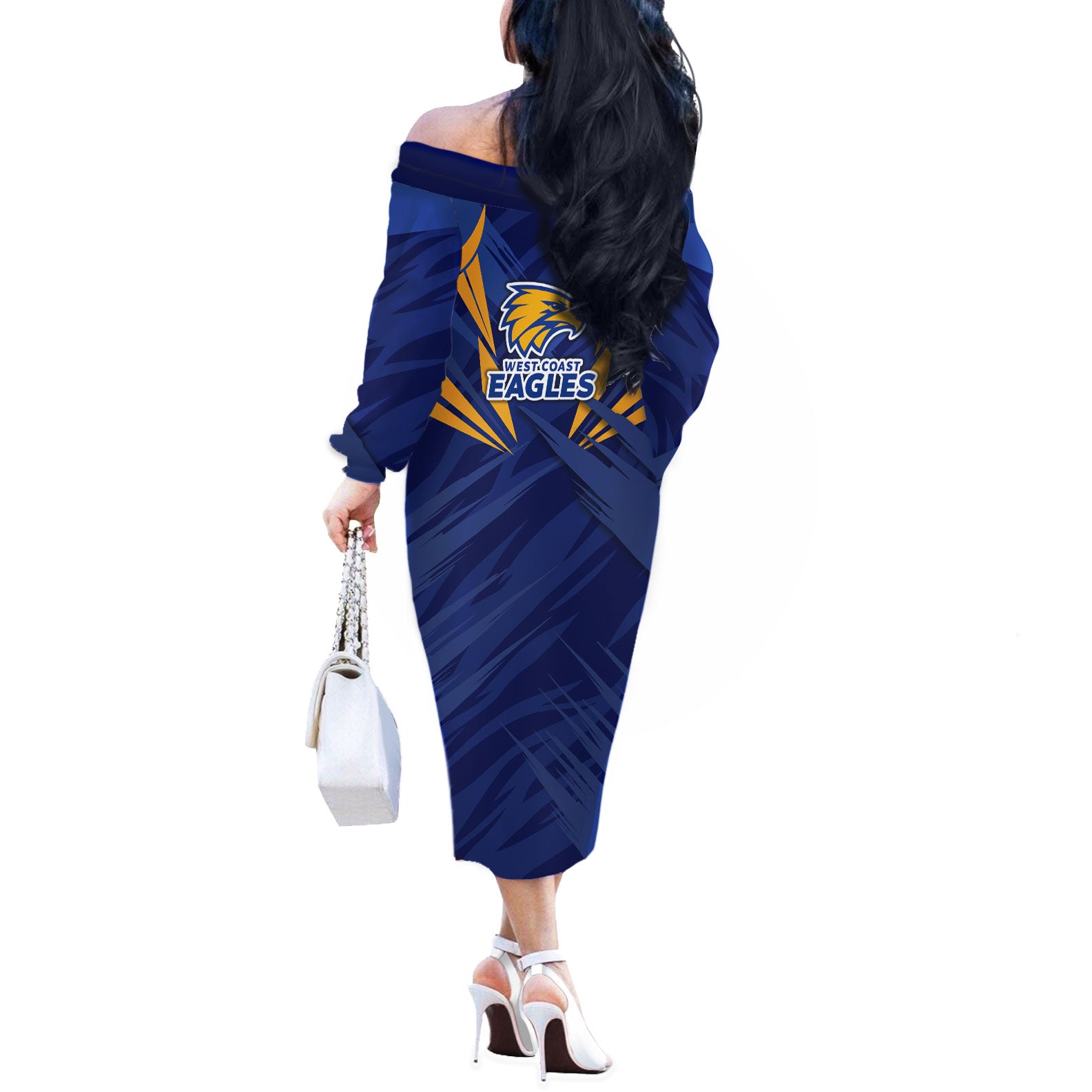 West Coast Eagles Australian Football Off The Shoulder Long Sleeve Dress Powerful Eagle Mascot - Bold Team Colors
