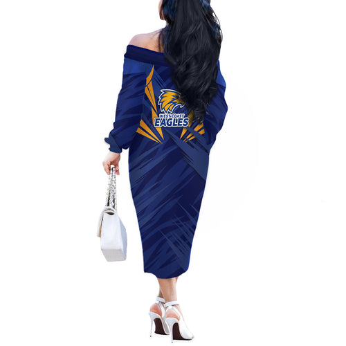 West Coast Eagles Australian Football Off The Shoulder Long Sleeve Dress Powerful Eagle Mascot - Bold Team Colors