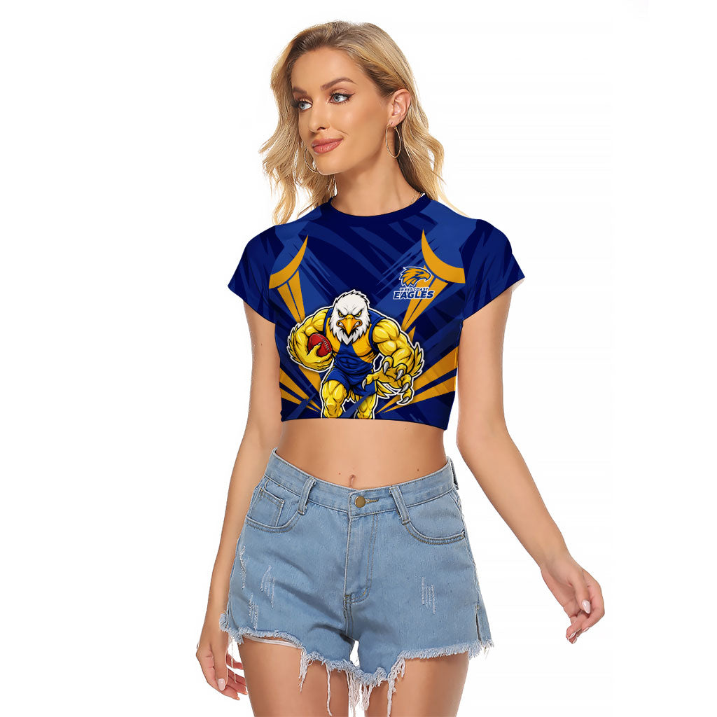 West Coast Eagles Australian Football Raglan Cropped T Shirt Powerful Eagle Mascot - Bold Team Colors