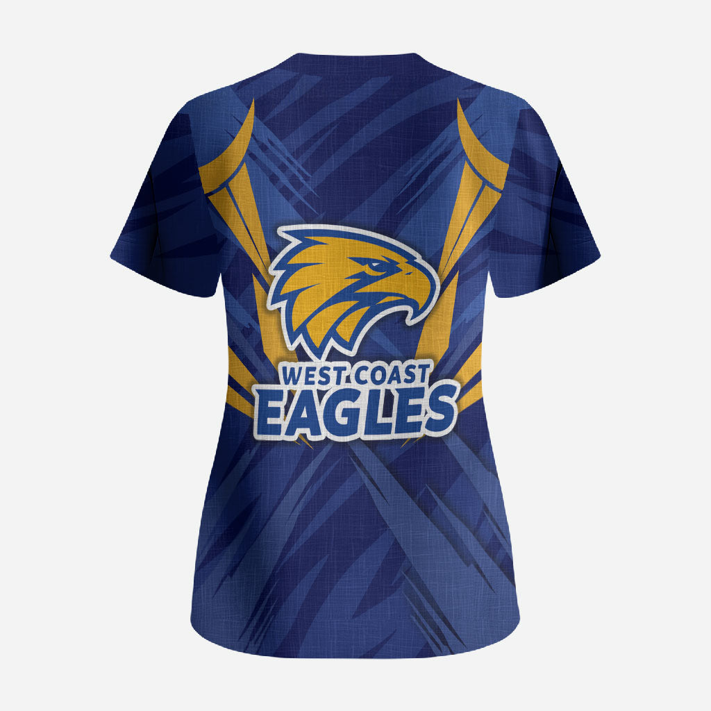 West Coast Eagles Australian Football Scrub Top Powerful Eagle Mascot - Bold Team Colors