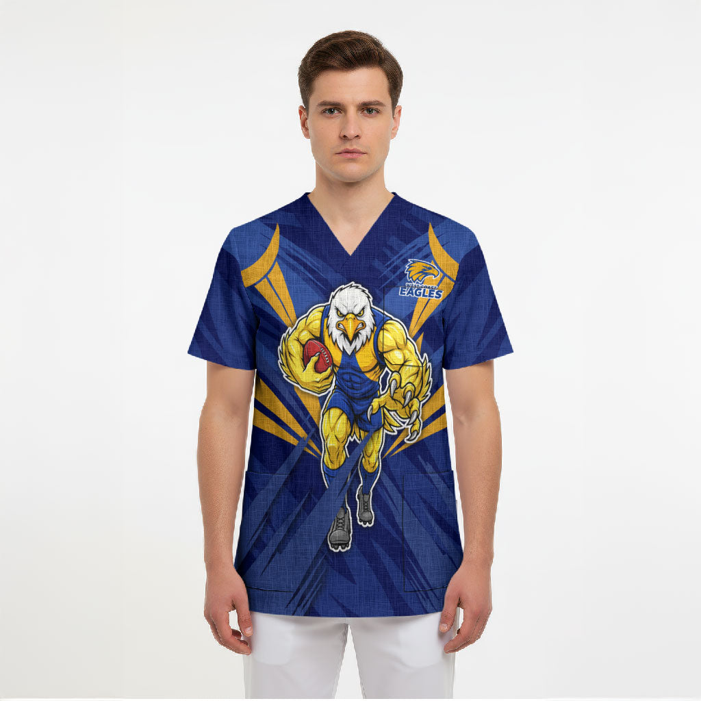 West Coast Eagles Australian Football Scrub Top Powerful Eagle Mascot - Bold Team Colors