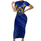 West Coast Eagles Australian Football Short Sleeve Bodycon Dress Powerful Eagle Mascot - Bold Team Colors