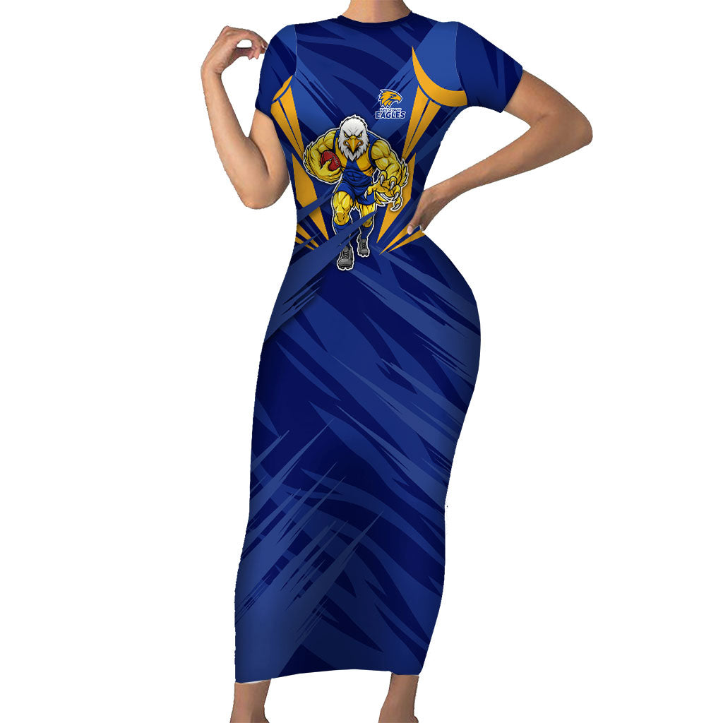 West Coast Eagles Australian Football Short Sleeve Bodycon Dress Powerful Eagle Mascot - Bold Team Colors