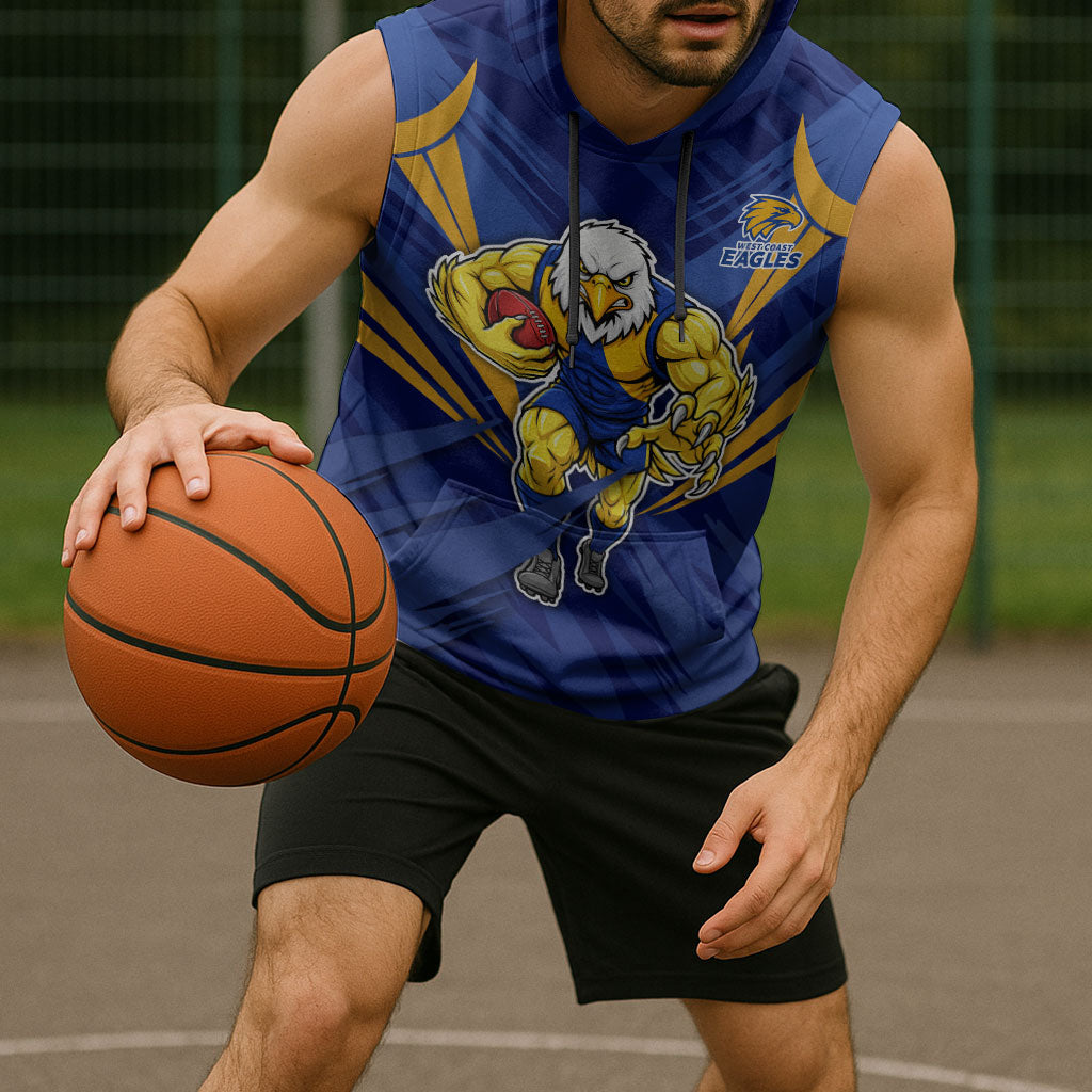 West Coast Eagles Australian Football Sleeveless Hoodie Powerful Eagle Mascot - Bold Team Colors