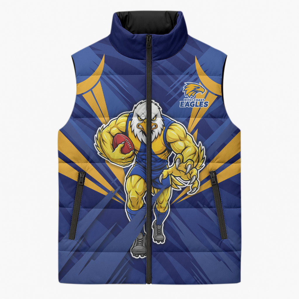 West Coast Eagles Australian Football Sleeveless Puffer Jacket Powerful Eagle Mascot - Bold Team Colors