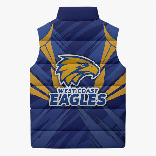 West Coast Eagles Australian Football Sleeveless Puffer Jacket Powerful Eagle Mascot - Bold Team Colors