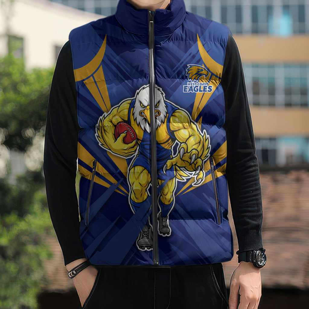 West Coast Eagles Australian Football Sleeveless Puffer Jacket Powerful Eagle Mascot - Bold Team Colors