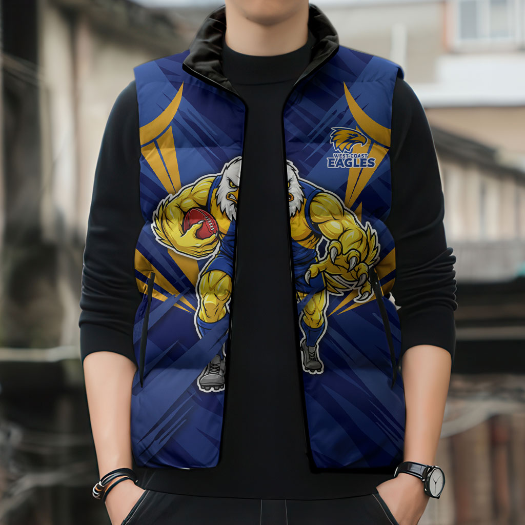 West Coast Eagles Australian Football Sleeveless Puffer Jacket Powerful Eagle Mascot - Bold Team Colors