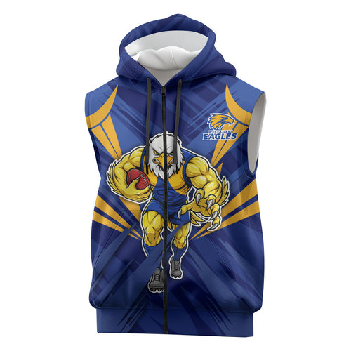 West Coast Eagles Australian Football Sleeveless Zip Hoodie Powerful Eagle Mascot - Bold Team Colors