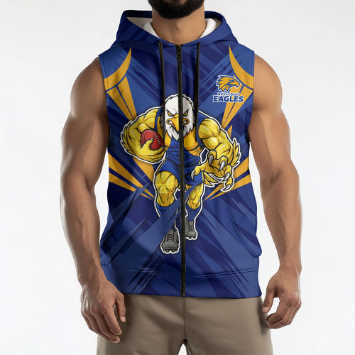 West Coast Eagles Australian Football Sleeveless Zip Hoodie Powerful Eagle Mascot - Bold Team Colors