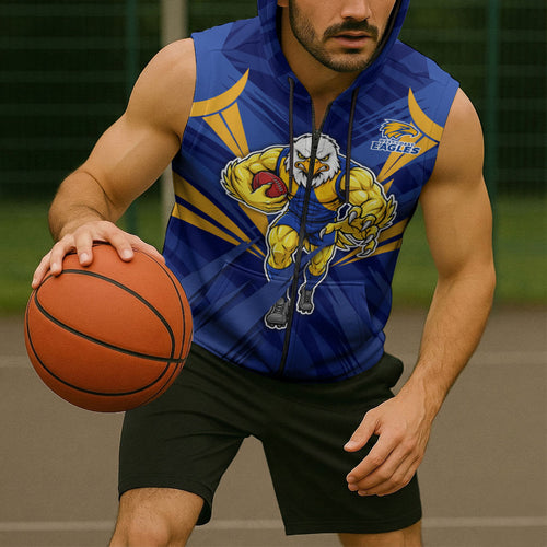West Coast Eagles Australian Football Sleeveless Zip Hoodie Powerful Eagle Mascot - Bold Team Colors