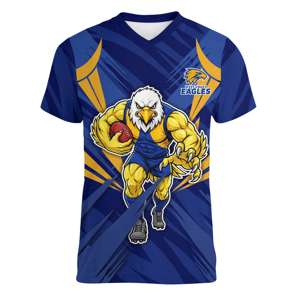 West Coast Eagles Australian Football Women V-Neck T-Shirt Powerful Eagle Mascot - Bold Team Colors