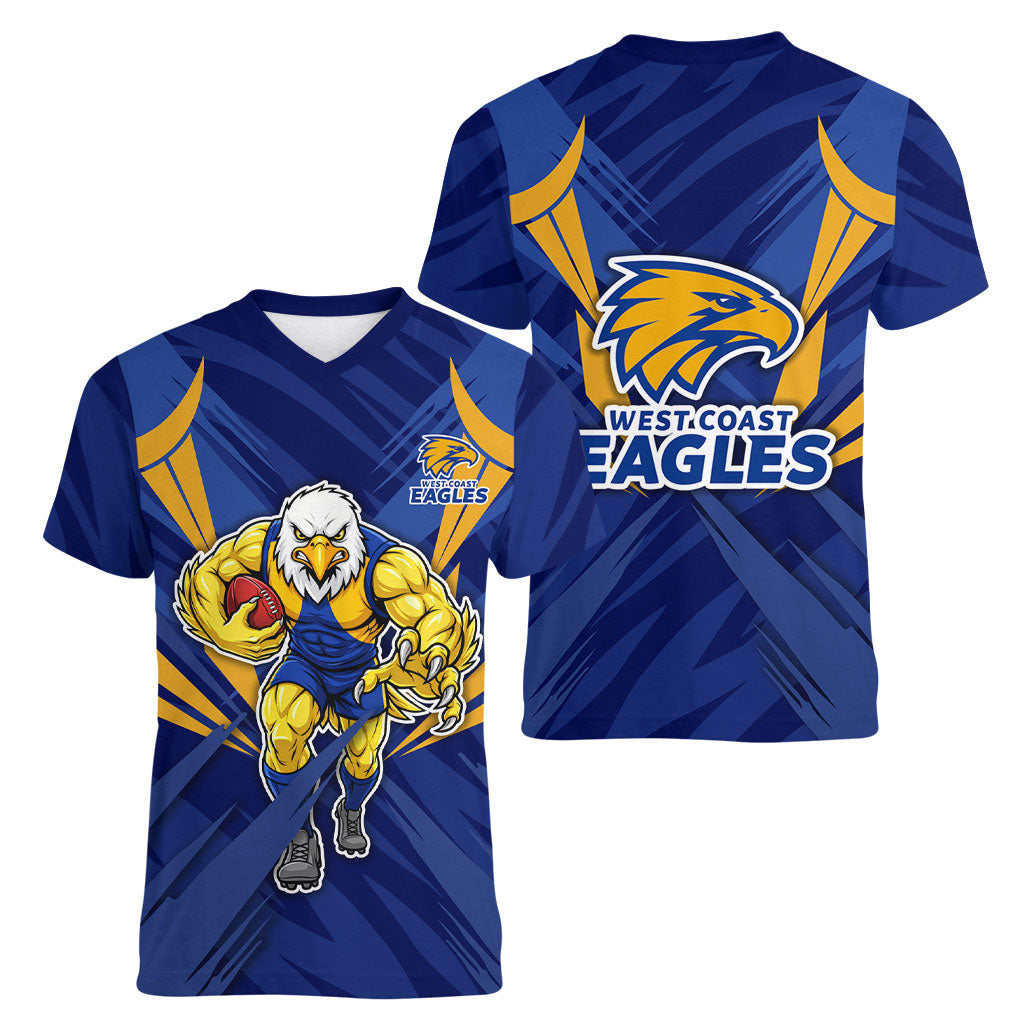 West Coast Eagles Australian Football Women V-Neck T-Shirt Powerful Eagle Mascot - Bold Team Colors