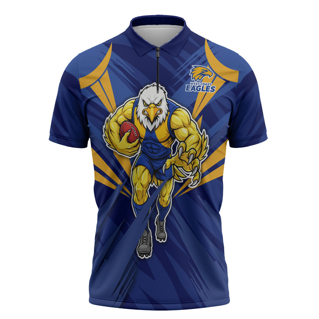 West Coast Eagles Australian Football Zipper Polo Shirt Powerful Eagle Mascot - Bold Team Colors