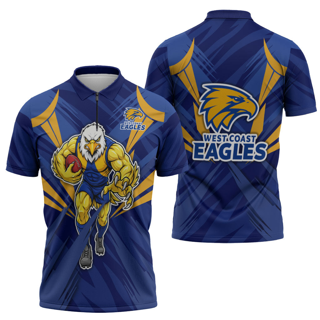 West Coast Eagles Australian Football Zipper Polo Shirt Powerful Eagle Mascot - Bold Team Colors