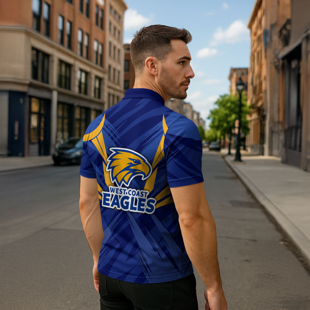 West Coast Eagles Australian Football Zipper Polo Shirt Powerful Eagle Mascot - Bold Team Colors