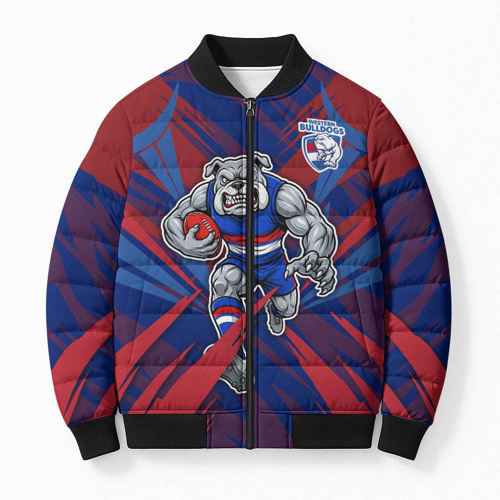 Western Bulldogs Australian Football Bomber Puffer Jacket Aggressive Bulldog Mascot - Bold Team Colors