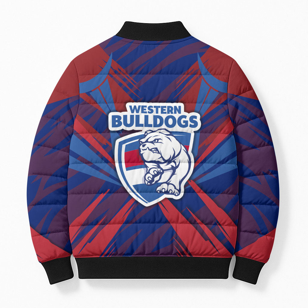 Western Bulldogs Australian Football Bomber Puffer Jacket Aggressive Bulldog Mascot - Bold Team Colors